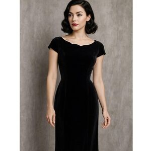 Vintage 50s Jonathan Logan Black Velvet‎ Wiggle Dress Mad Men Cocktail Party LBD